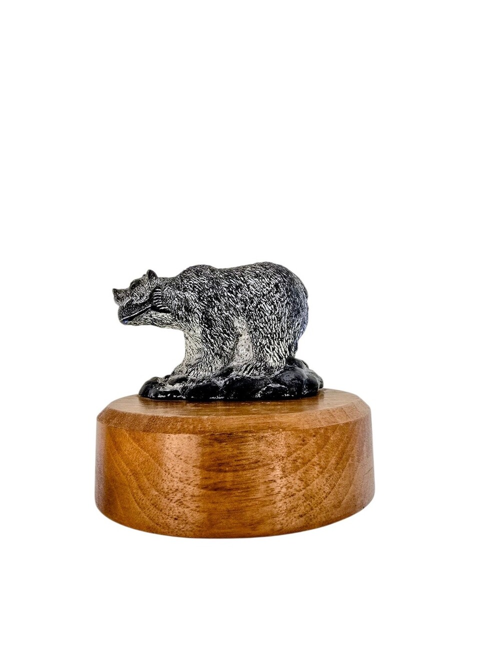 Vintage Trophy Soapstone Bear With Fish Sculpture on Wooden Base. Best Catch!